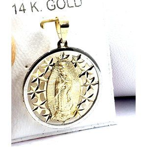 14K Yellow/White Gold Guadalupe Pendant 20 mm